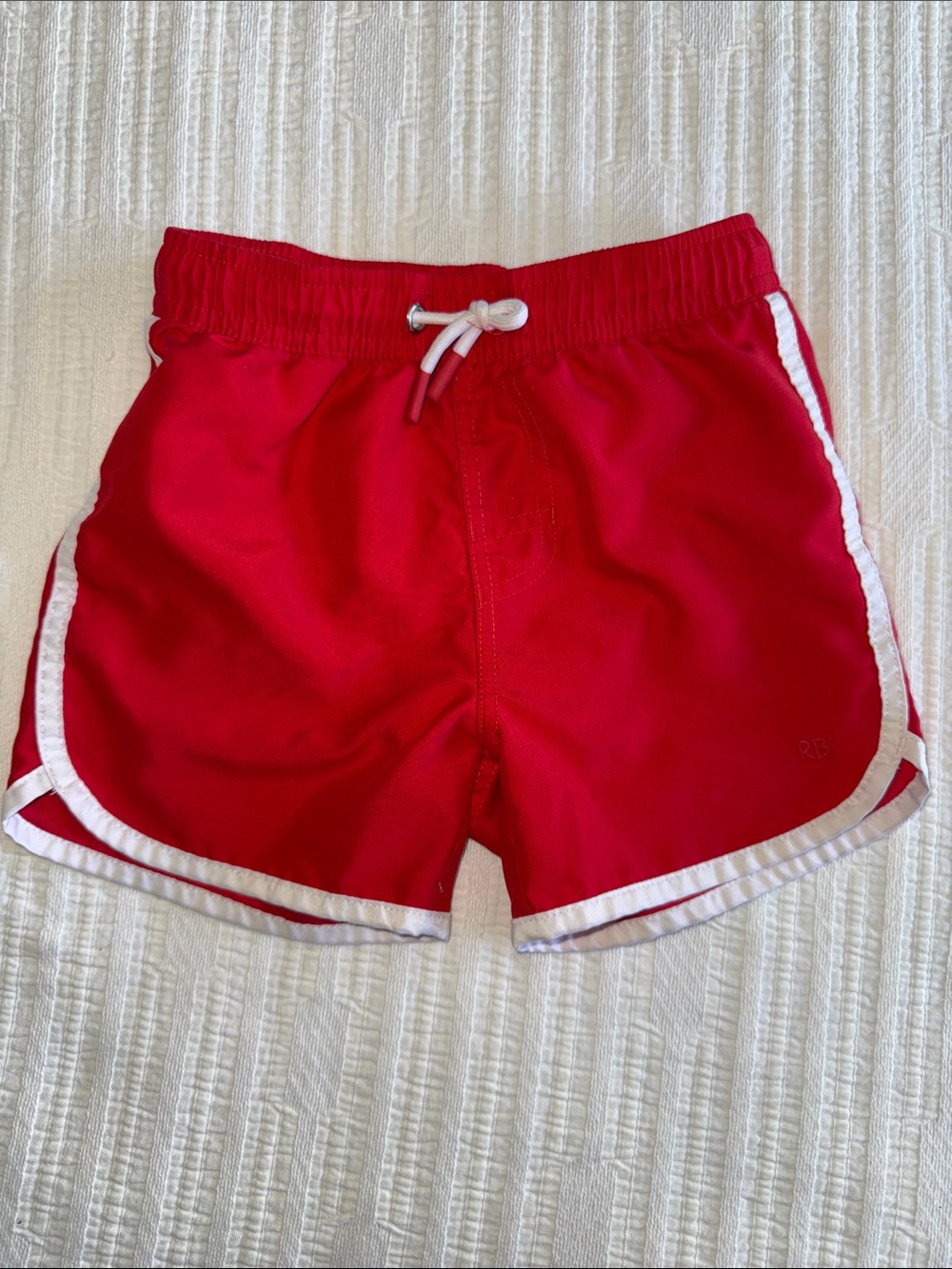 Kids Red Swim Trunks with White Trim